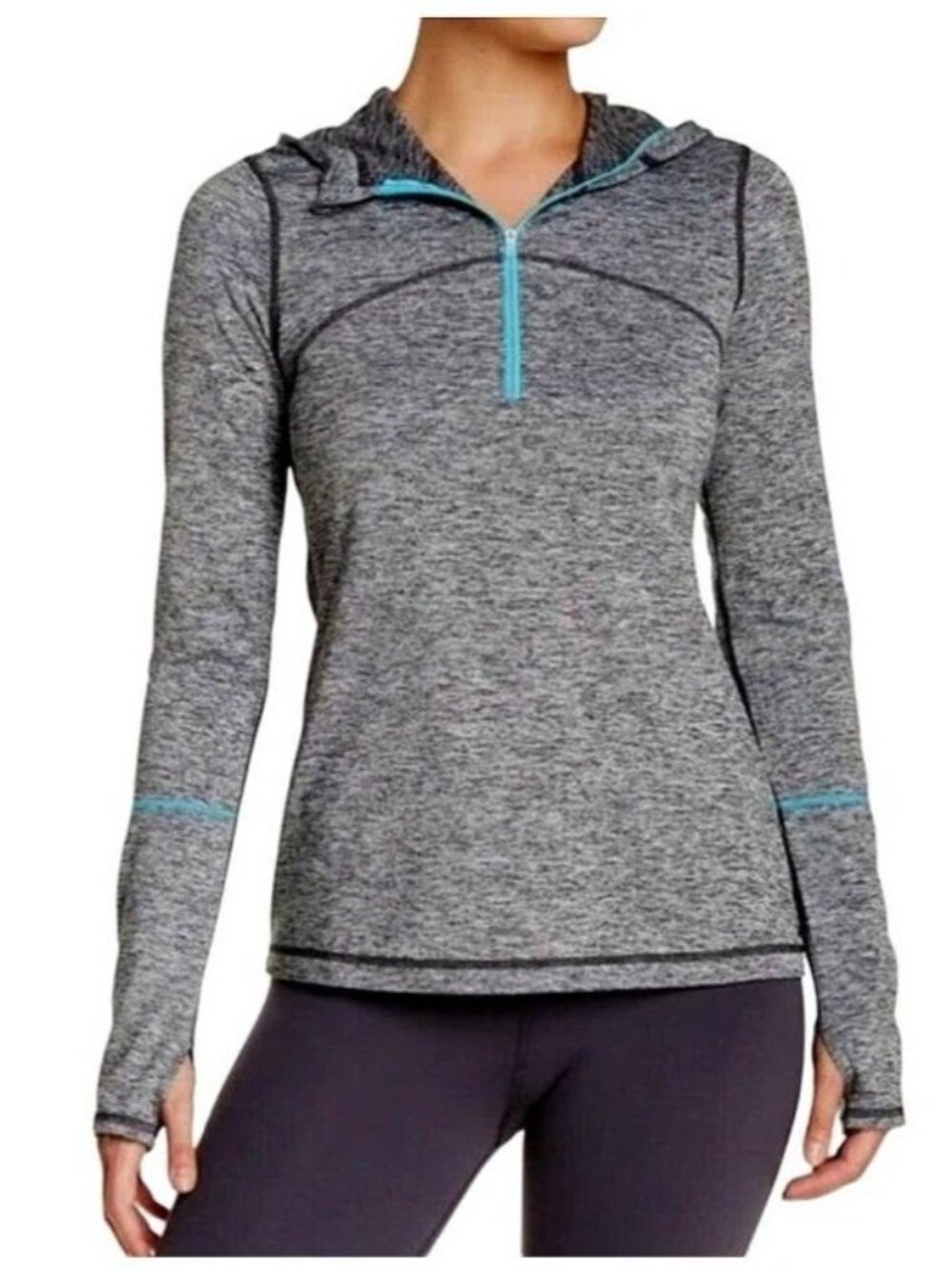 Zella Women's Frost Tech Hooded Half Zip Pullover Jacket Gray/Blue Size Small